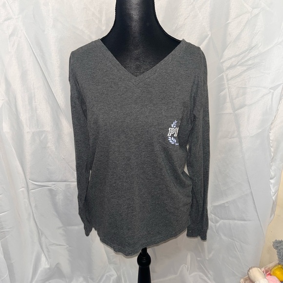 Victoria's Secret PINK Heather Gray Oversized  V-Neck Tee - Picture 1 of 10